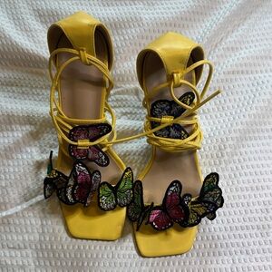 Yellow Butterfly Embellished Women's Sandals